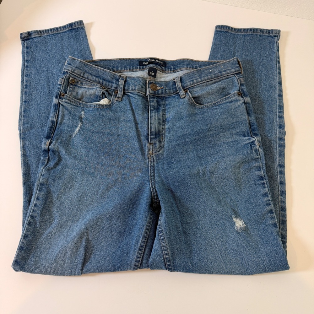 Calvin Klein Jeans Womens 30 High Rise Straight Leg Blue Distressed Denim Pants